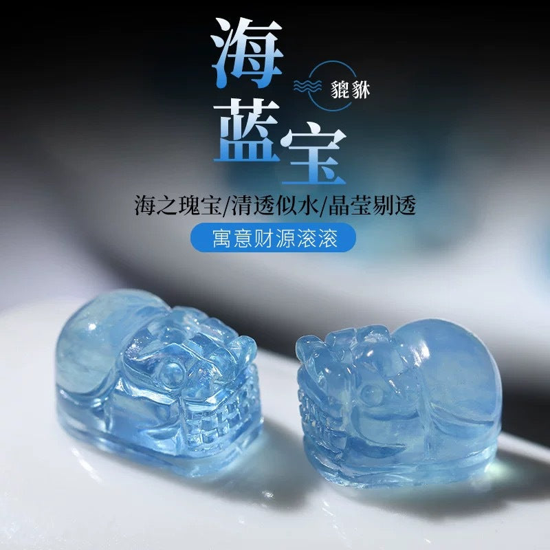 Aquamarine Single Crystal Bead with Customizable & Pixiu · Z066