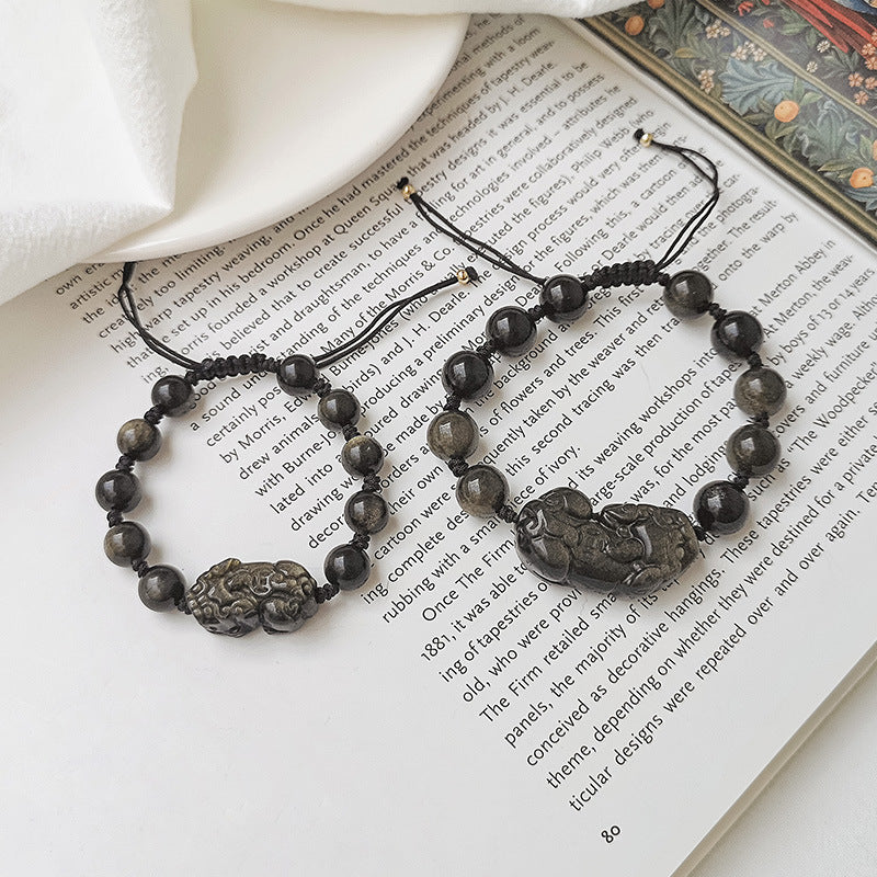 Golden Obsidian Bracelet with Couple & Pixiu · XD069