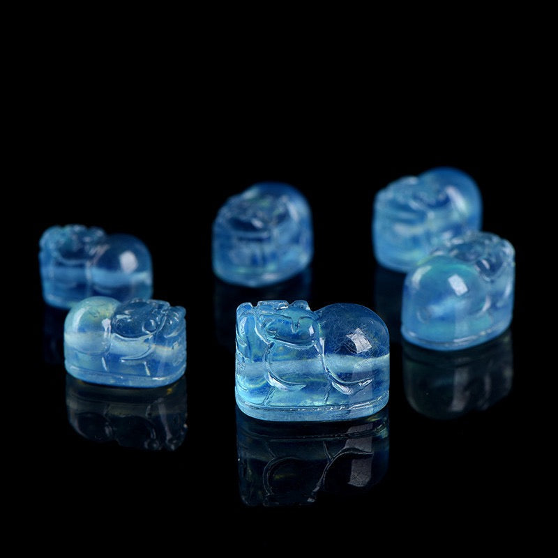 Aquamarine Single Crystal Bead with Customizable & Pixiu · Z066