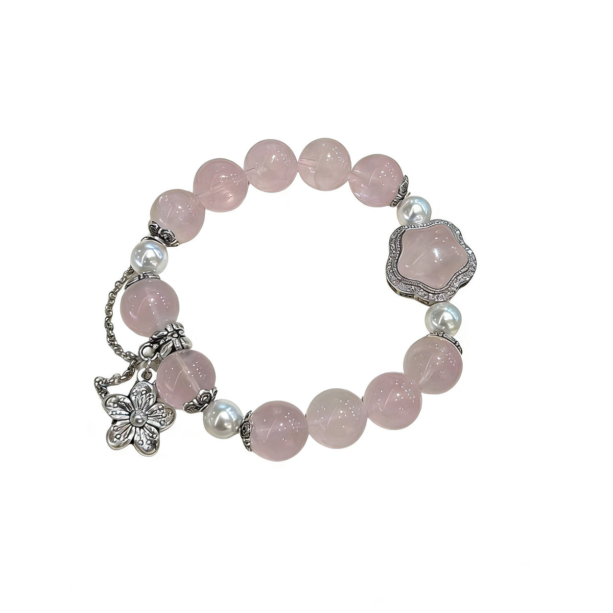 Rose Quartz & Pearl Crystal Bracelet with Pearl Accents