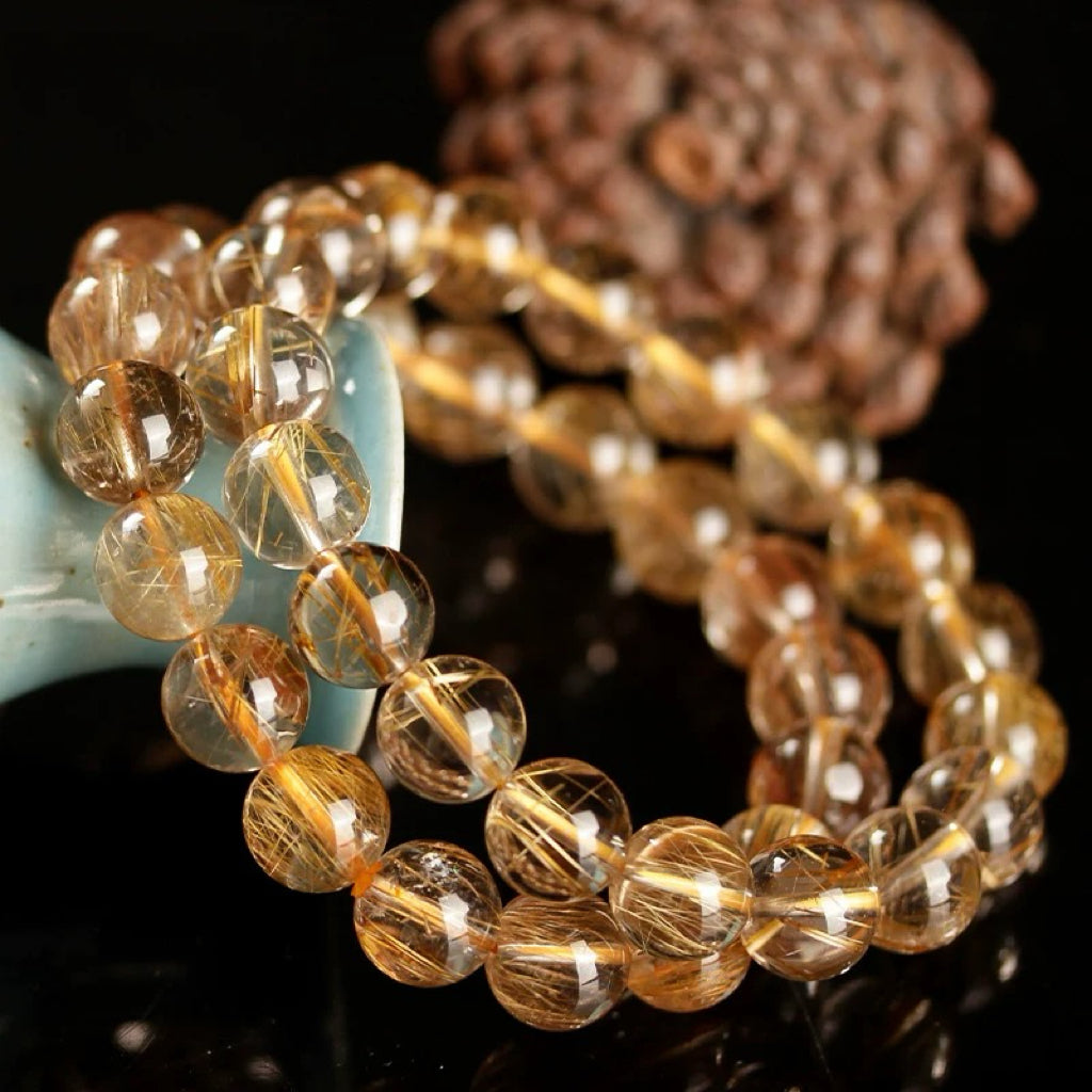 Golden Rutilated Quartz Single Crystal Bead