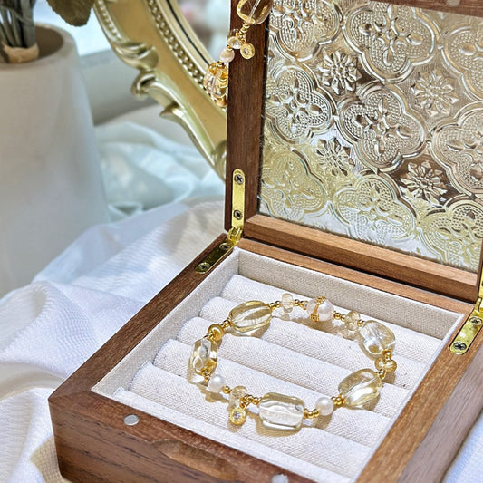 Citrine & Pearl Crystal Bracelet with Pearl Accents · S065