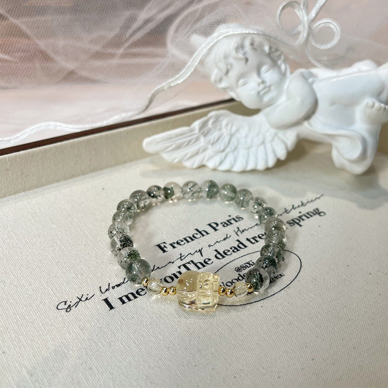Green Phantom Quartz Crystal Bracelet with Couple & Pixiu