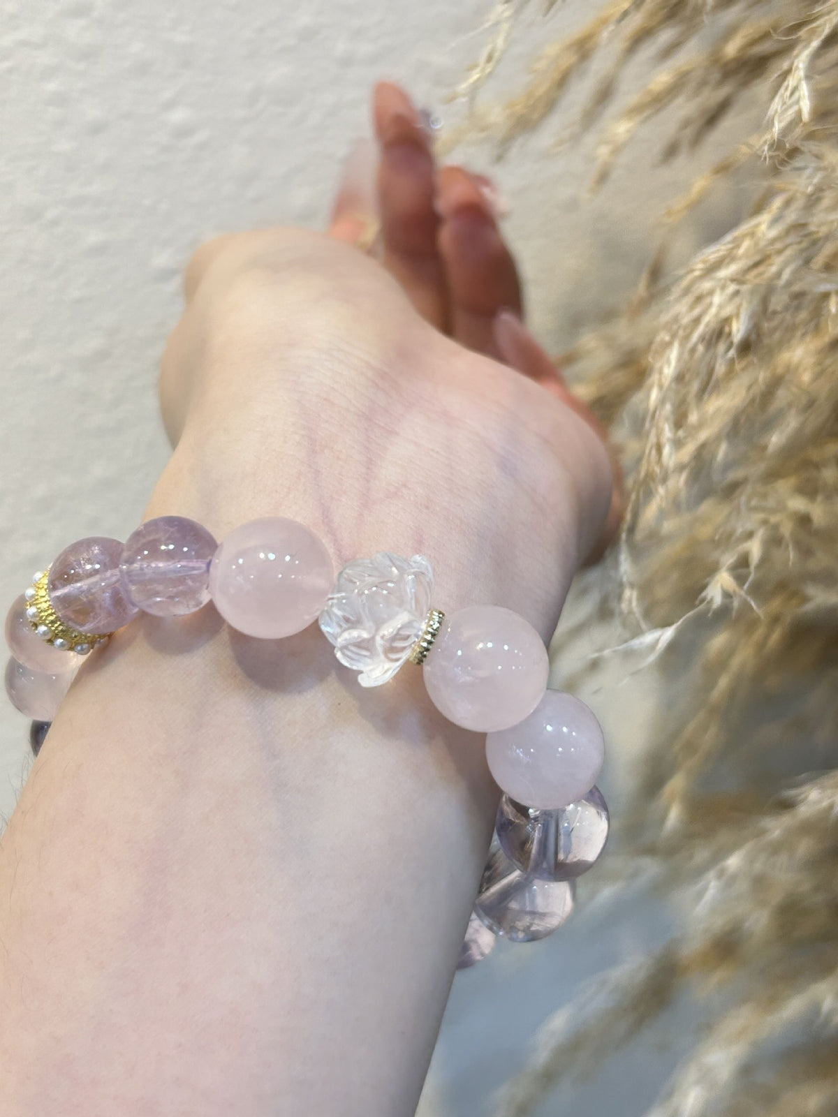 Amethyst & Rose Quartz Crystal Bracelet