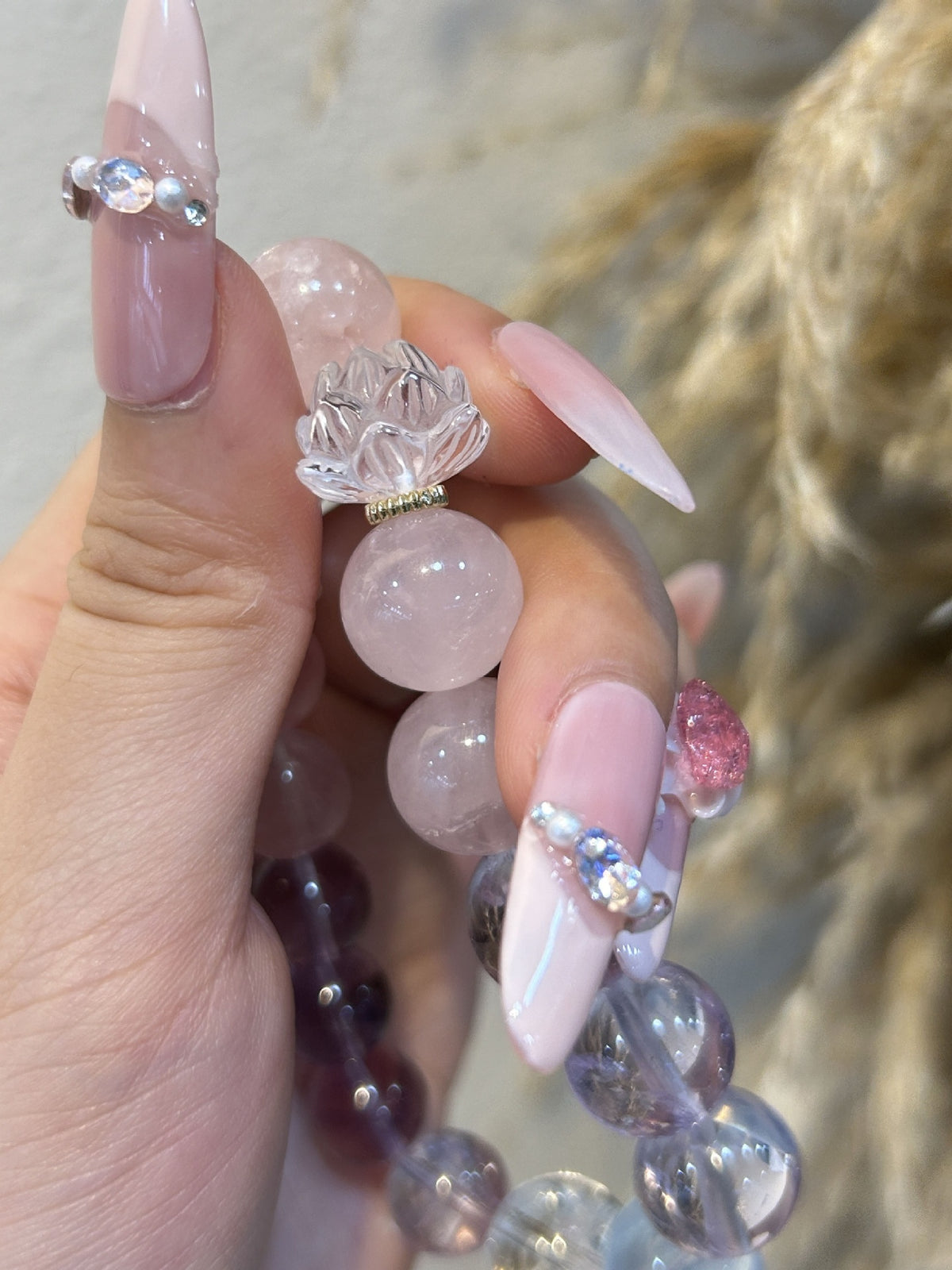 Amethyst & Rose Quartz Crystal Bracelet