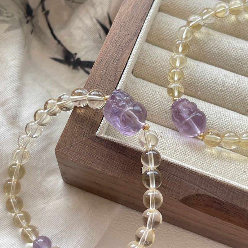 Citrine Crystal Bracelet with Couple & Pixiu