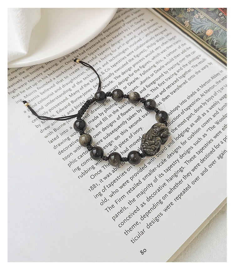 Black obsidian Pixiu couple bracelet detail 4