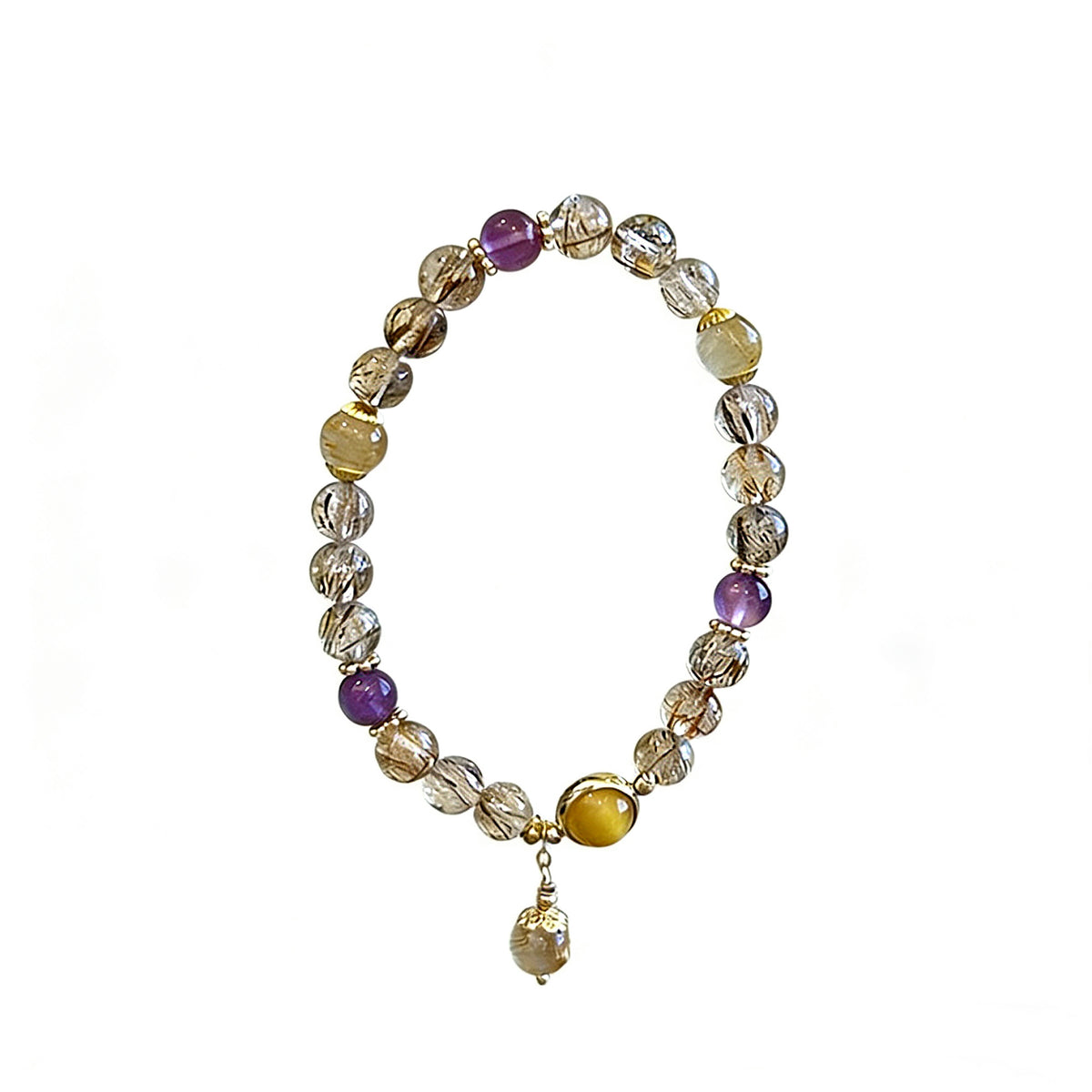 Golden Rutilated Quartz & Amethyst Crystal Bracelet