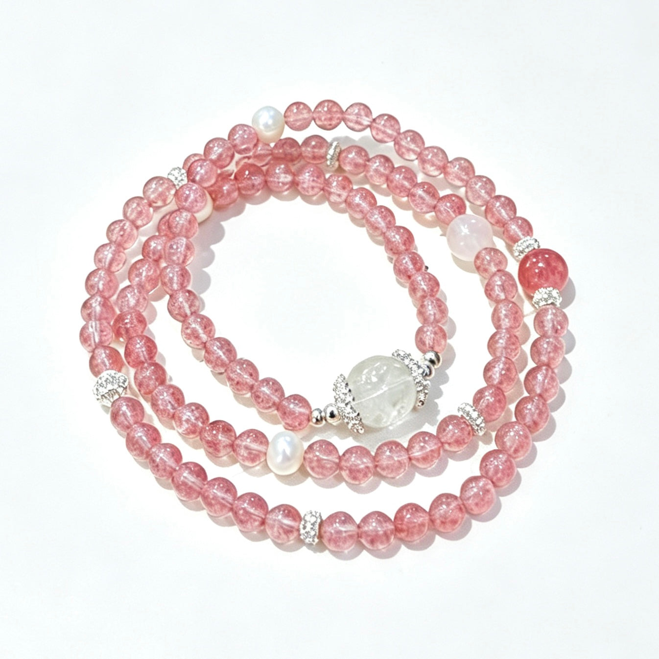 Natural Strawberry Quartz Bracelet with White Quartz and Pearl Accents - image 5