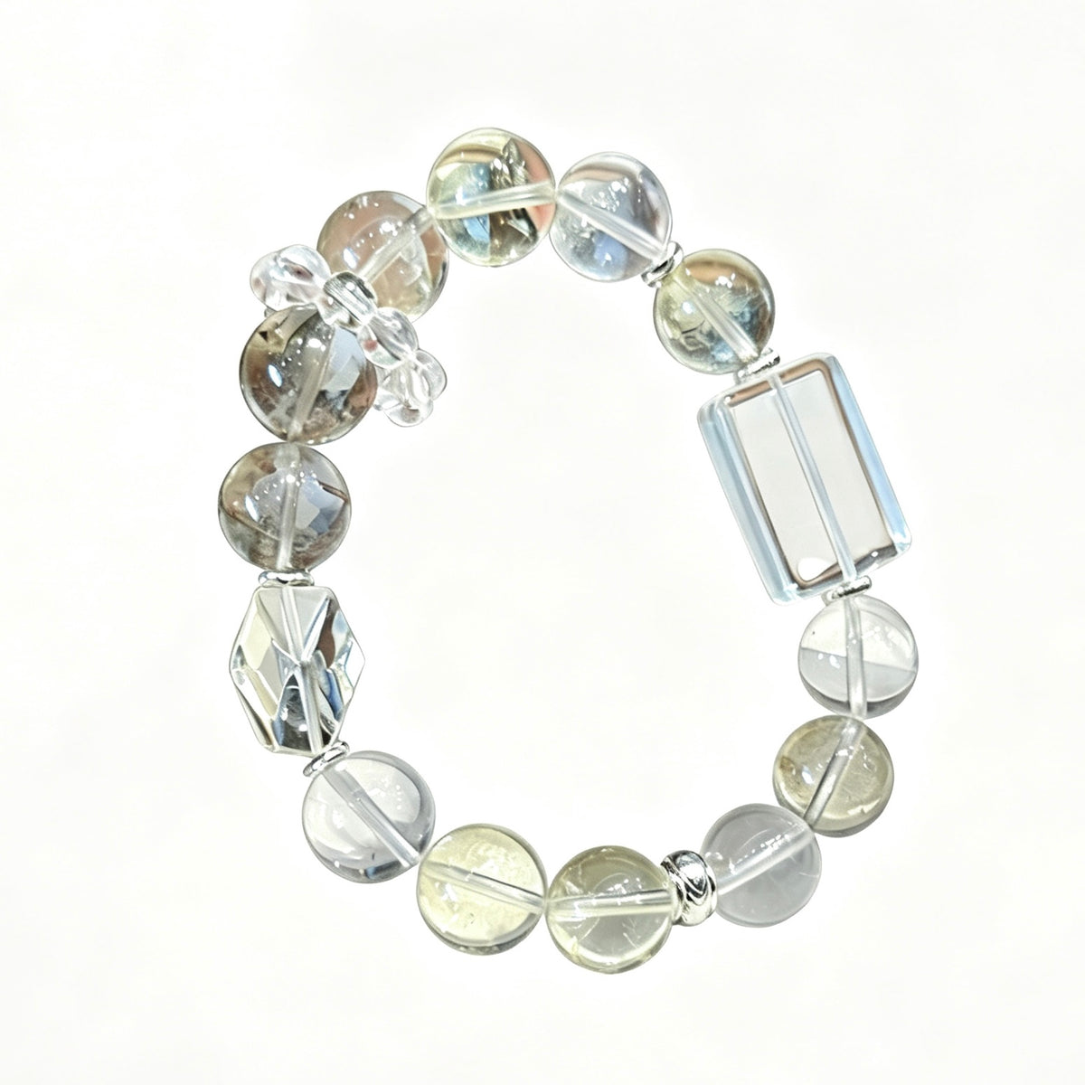 White Phantom Quartz & Clear Quartz Crystal Bracelet