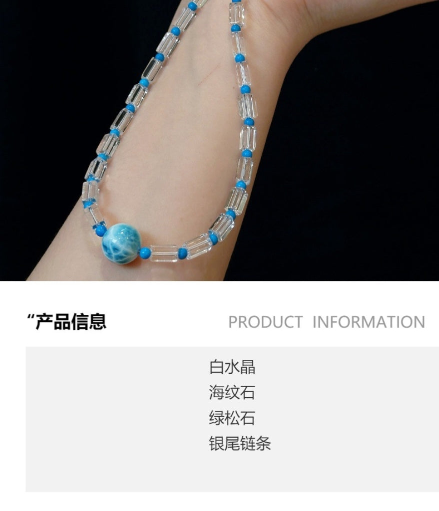 Clear quartz and aquamarine jewelry detail 3