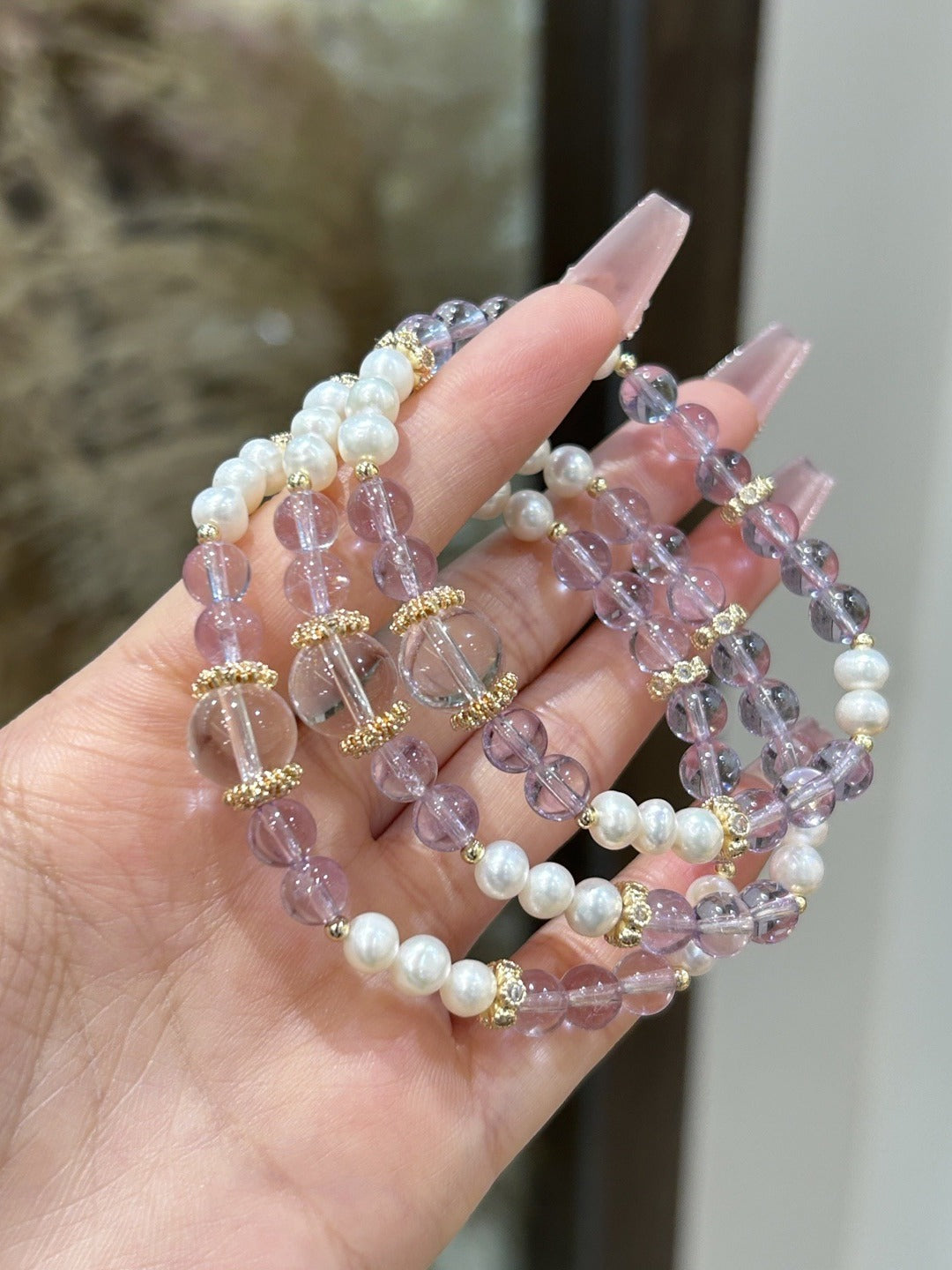 Amethyst & Pearl Crystal Bracelet with Pearl Accents