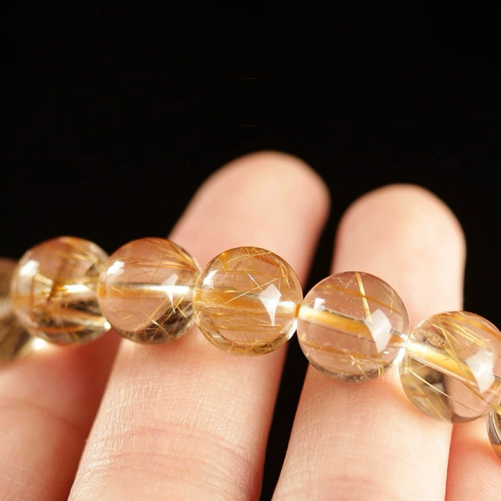 Golden Rutilated Quartz Single Crystal Bead