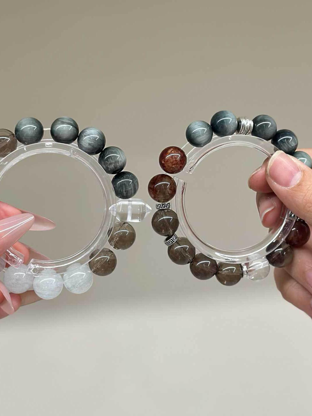 Clear Quartz & Hawk's Eye Couple Bracelet
