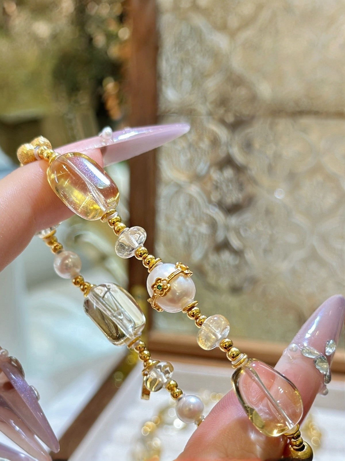 Citrine & Pearl Crystal Bracelet with Pearl Accents