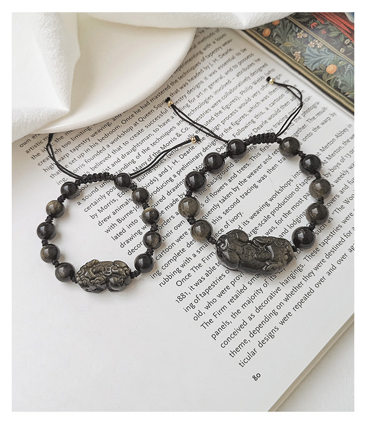 Black obsidian Pixiu couple bracelet detail 2