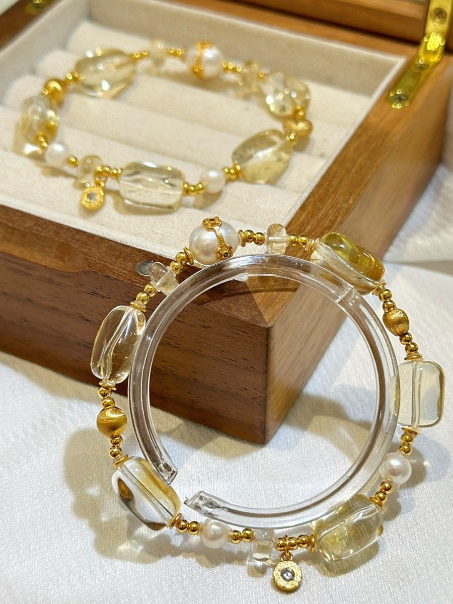 Citrine & Pearl Crystal Bracelet with Pearl Accents