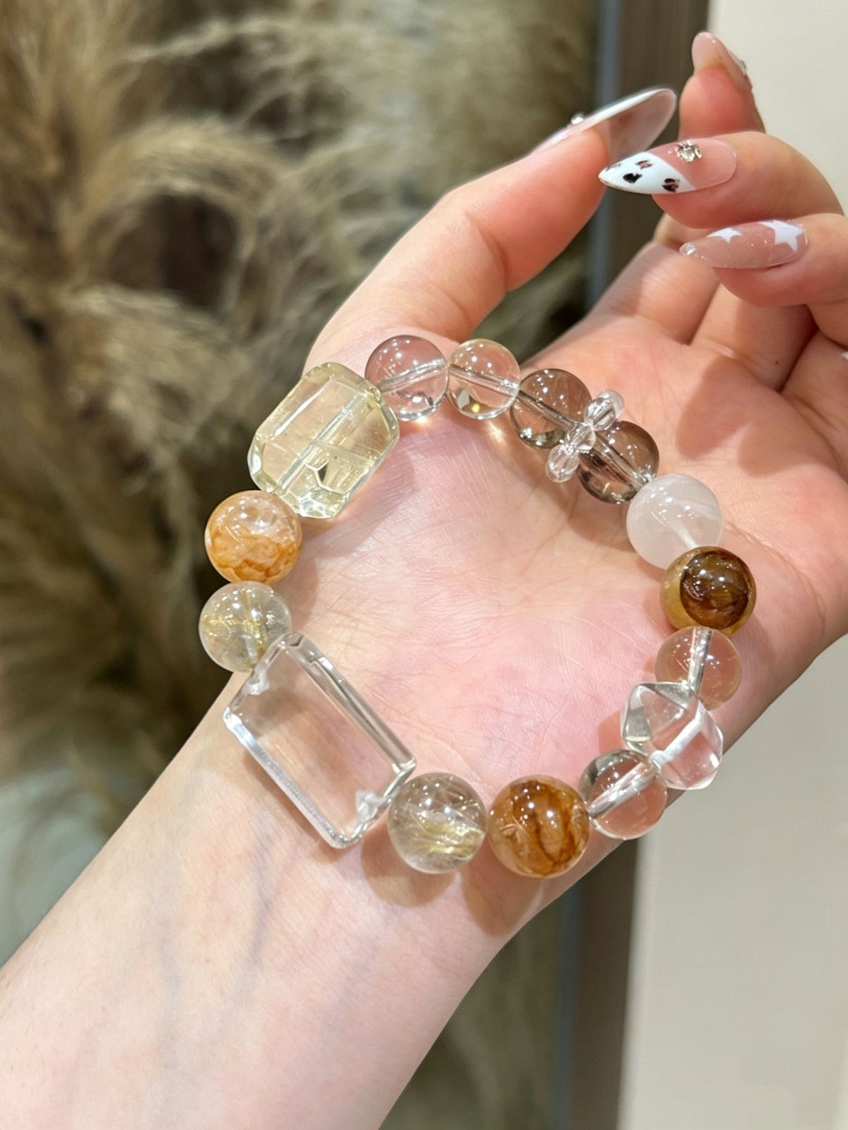 Golden Rutilated Quartz & Clear Quartz Crystal Bracelet