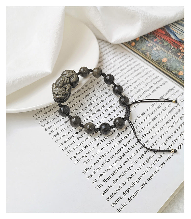 Black obsidian Pixiu couple bracelet detail 3