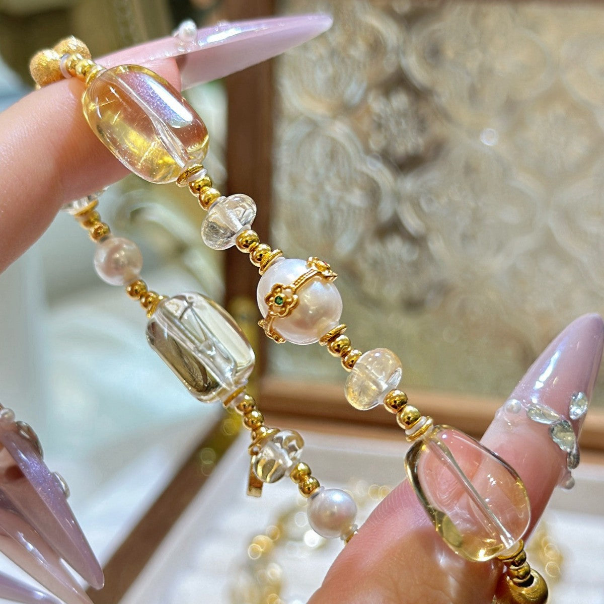 Citrine & Pearl Crystal Bracelet with Pearl Accents