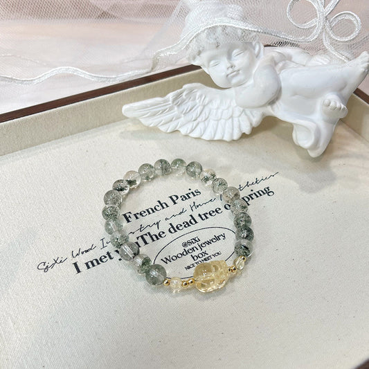 Green Phantom Quartz Crystal Bracelet with Couple & Pixiu · S016