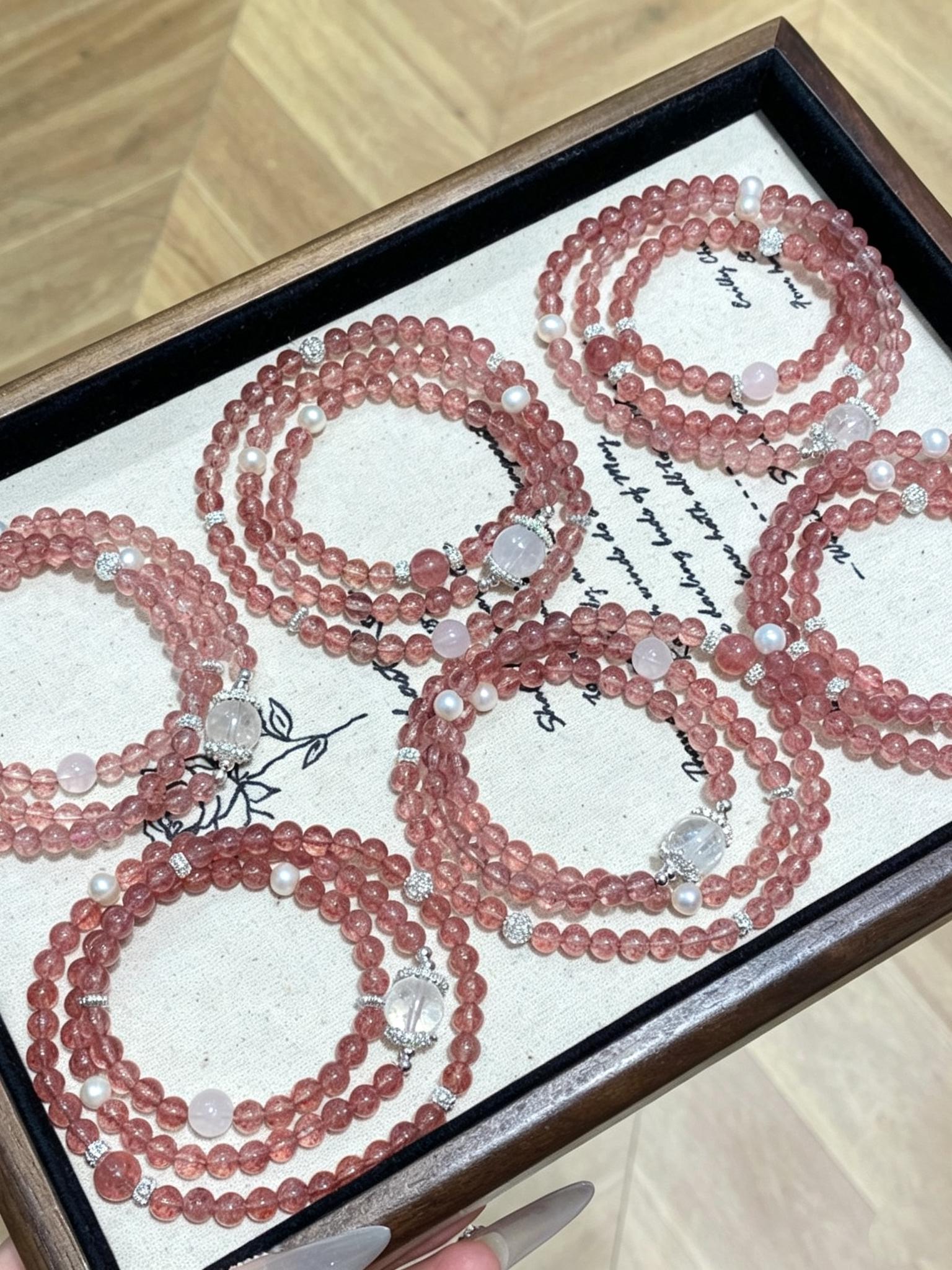 Natural Strawberry Quartz Bracelet with White Quartz and Pearl Accents - image 8