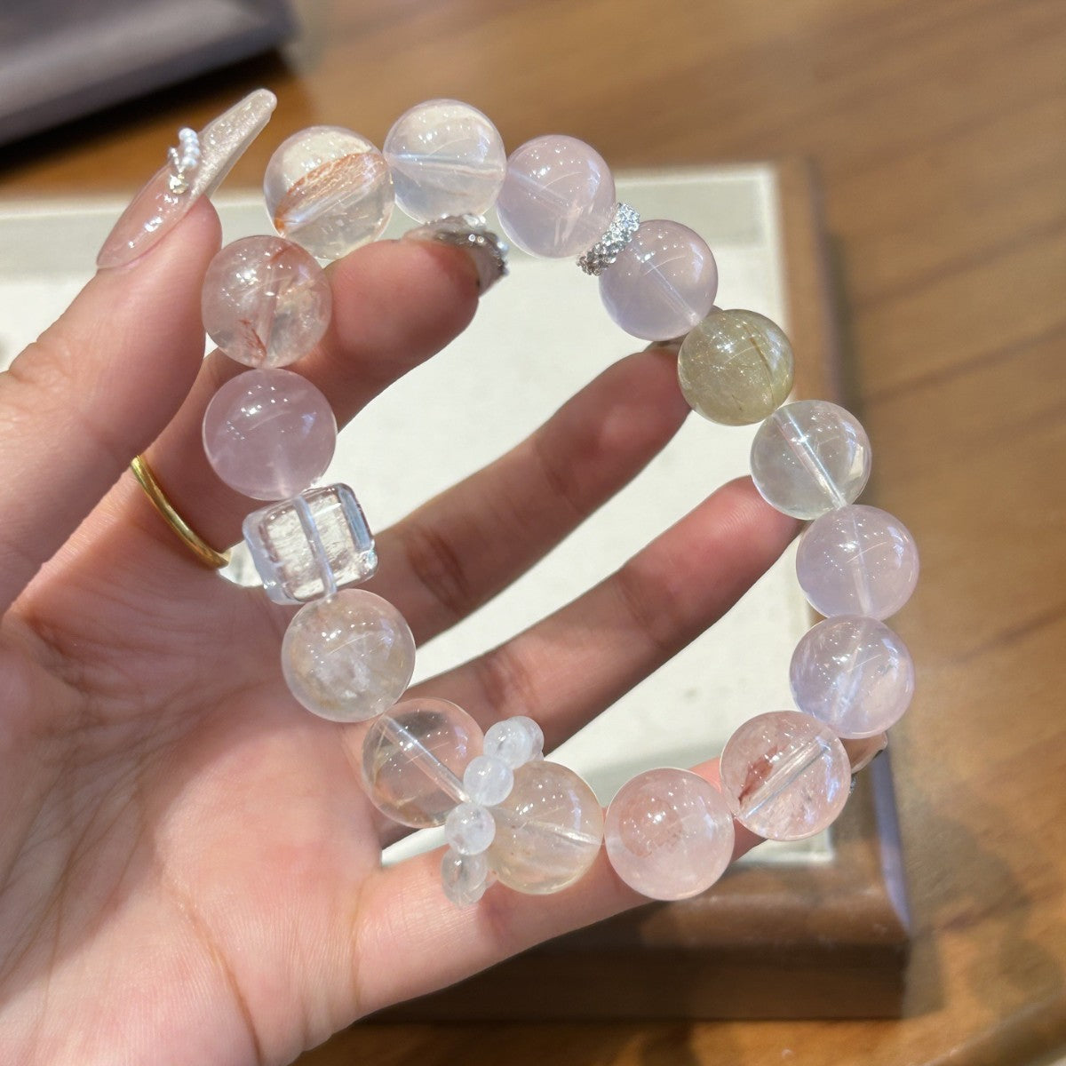 Golden Rutilated Quartz & Clear Quartz Bracelet