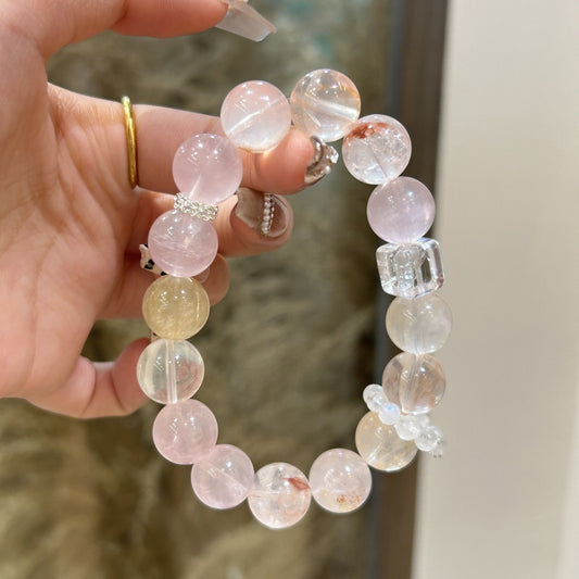 Golden Rutilated Quartz & Clear Quartz Bracelet · CS074