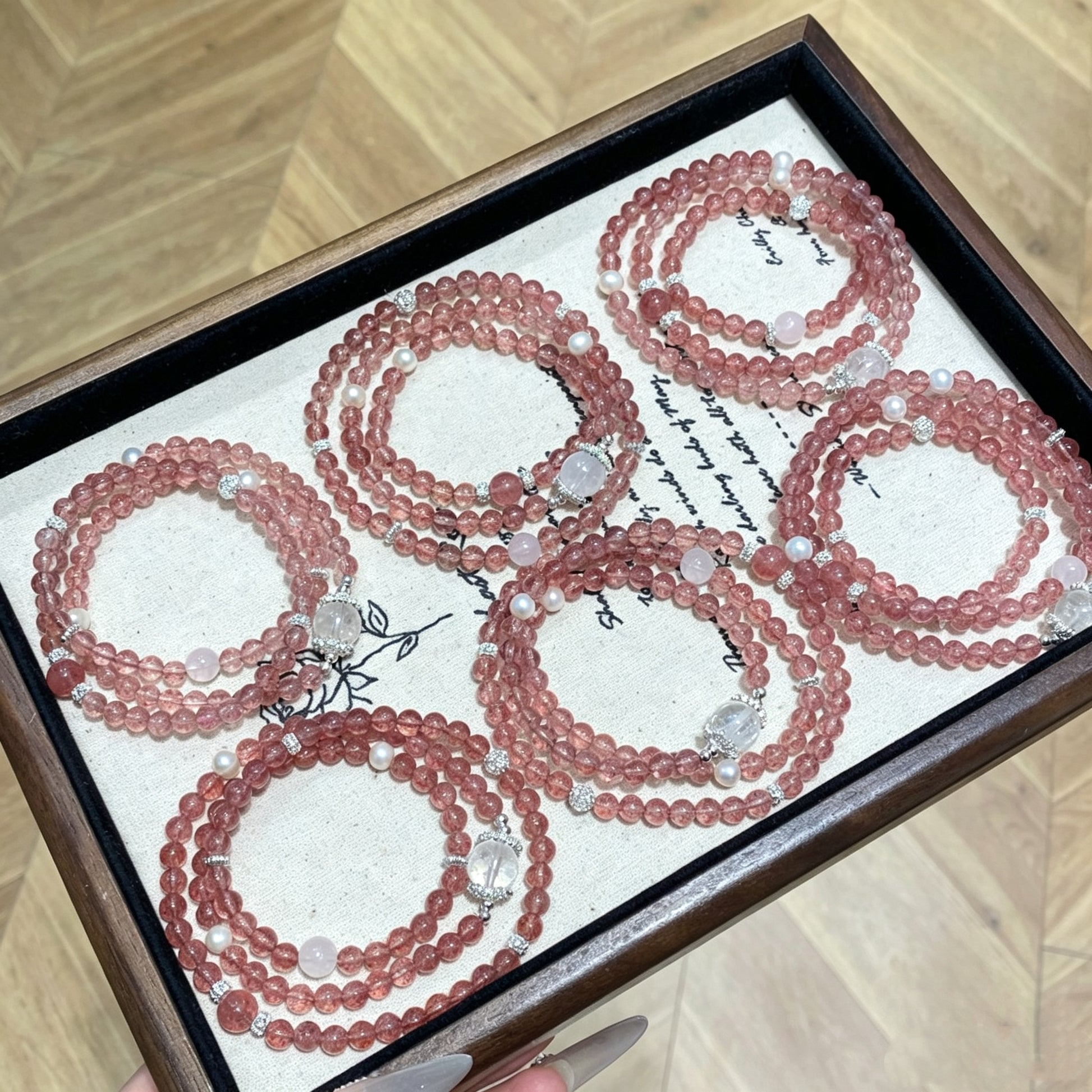 Natural Strawberry Quartz Bracelet with White Quartz and Pearl Accents - image 3