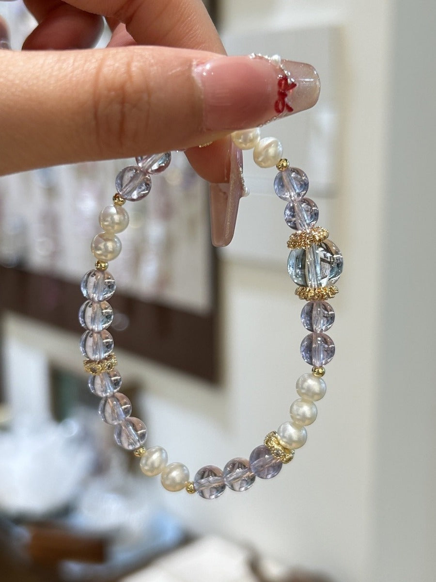 Amethyst & Pearl Crystal Bracelet with Pearl Accents