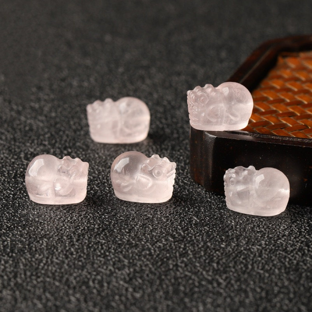 Rose Quartz Single Crystal Bead with Customizable & Pixiu