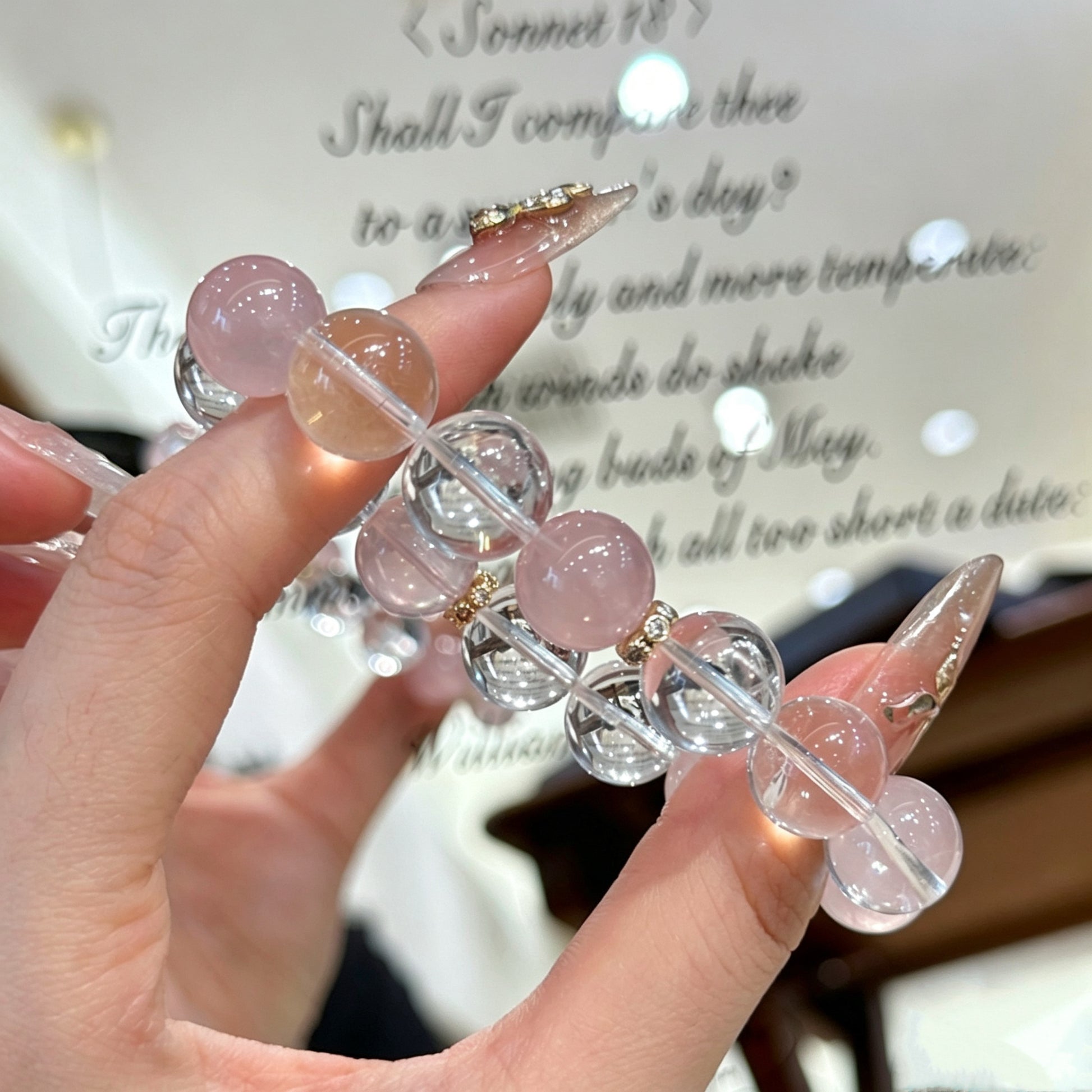 Natural pink quartz bracelet detail 4