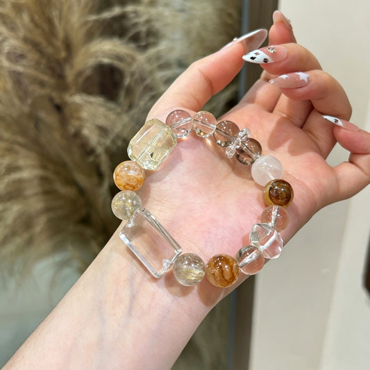 Golden Rutilated Quartz & Clear Quartz Crystal Bracelet · S060