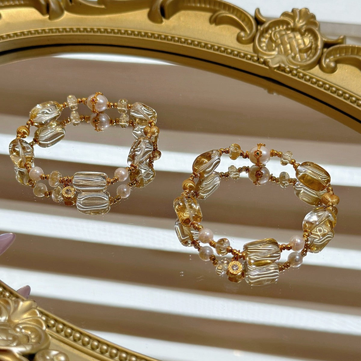 Citrine & Pearl Crystal Bracelet with Pearl Accents