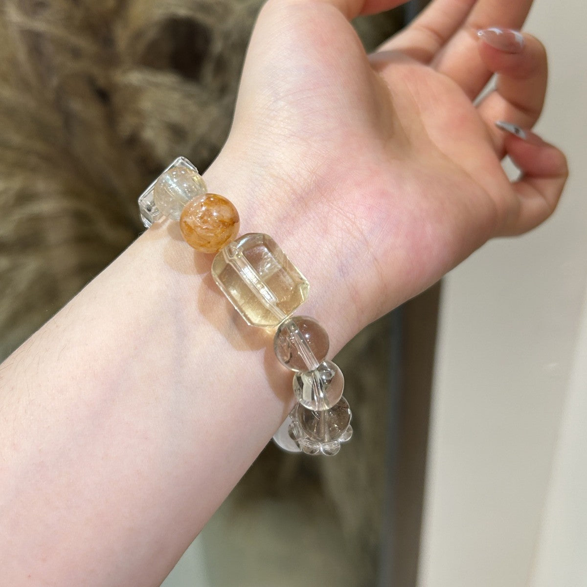 Golden Rutilated Quartz & Clear Quartz Crystal Bracelet