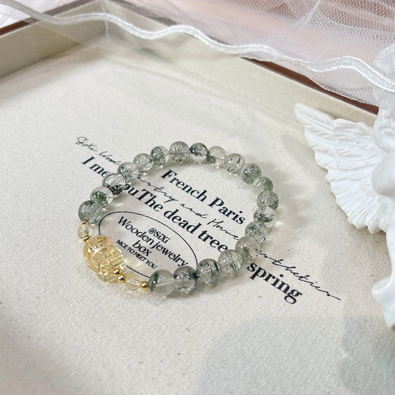 Green Phantom Quartz Crystal Bracelet with Couple & Pixiu
