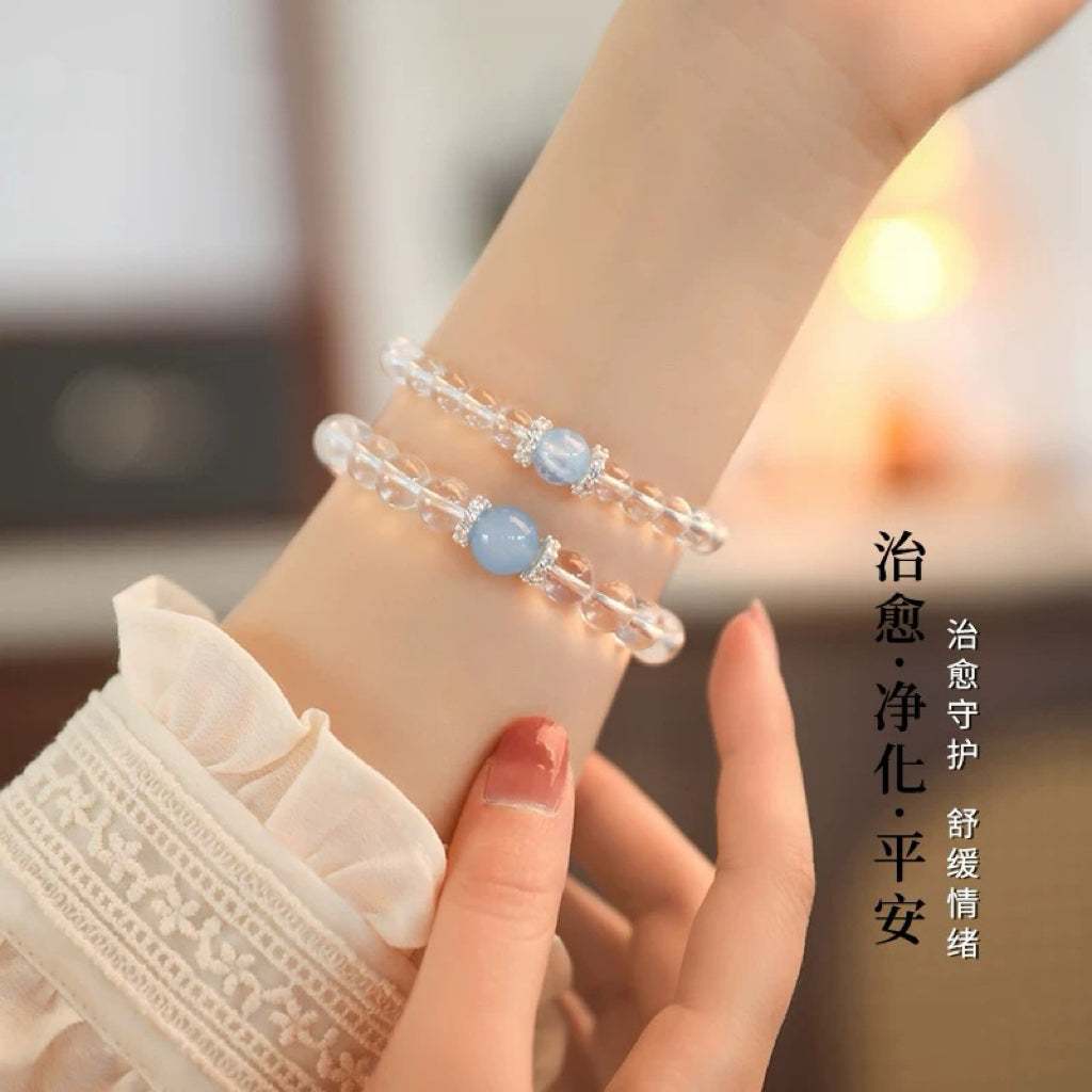 Aquamarine & Clear Quartz Single Crystal Bead