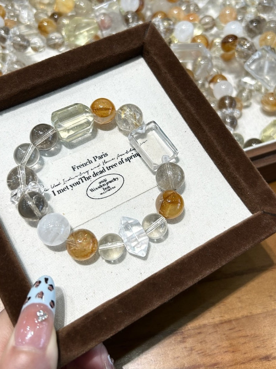 Golden Rutilated Quartz & Clear Quartz Crystal Bracelet