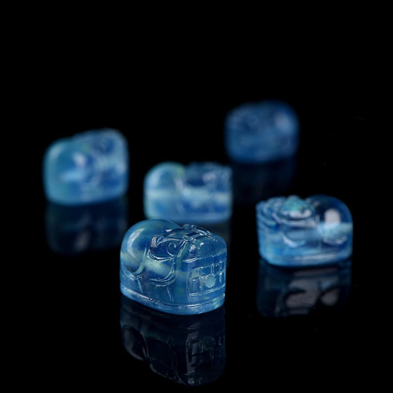 Aquamarine Single Crystal Bead with Customizable & Pixiu