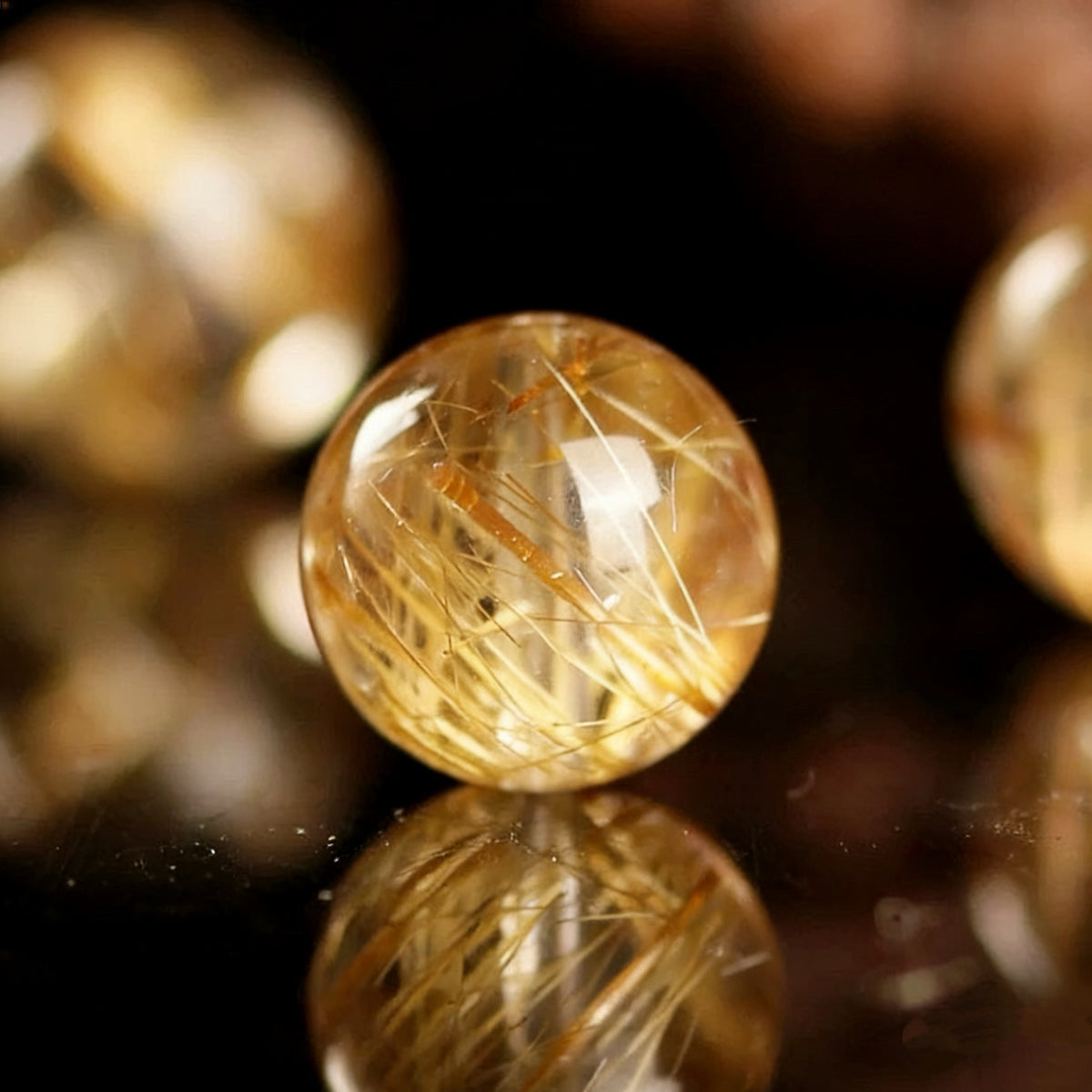 Golden Rutilated Quartz Single Crystal Bead