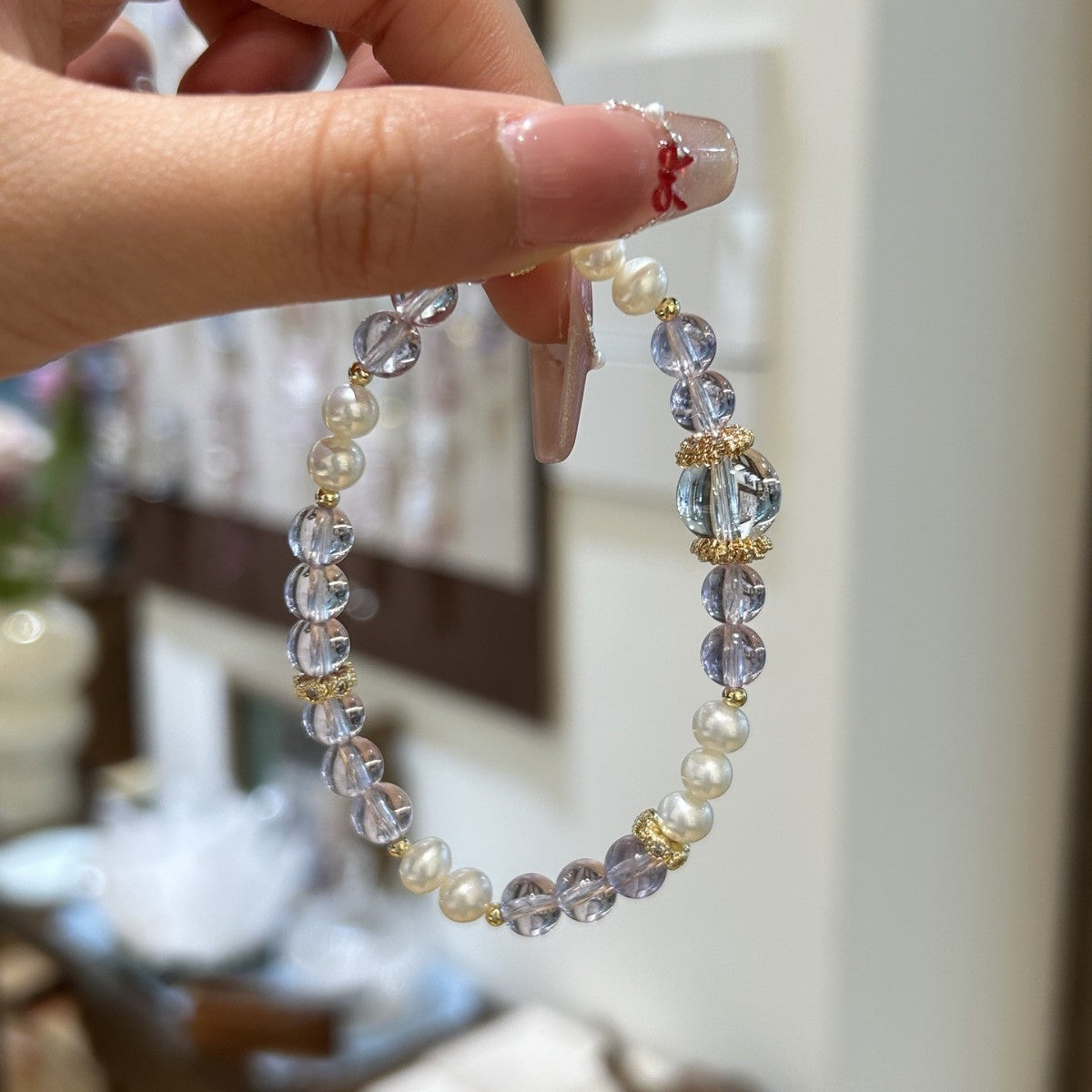 Amethyst & Pearl Crystal Bracelet with Pearl Accents