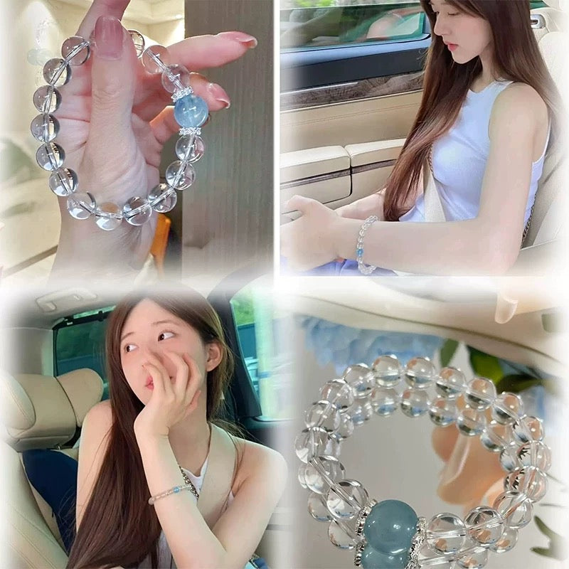 Aquamarine & Clear Quartz Single Crystal Bead · S001