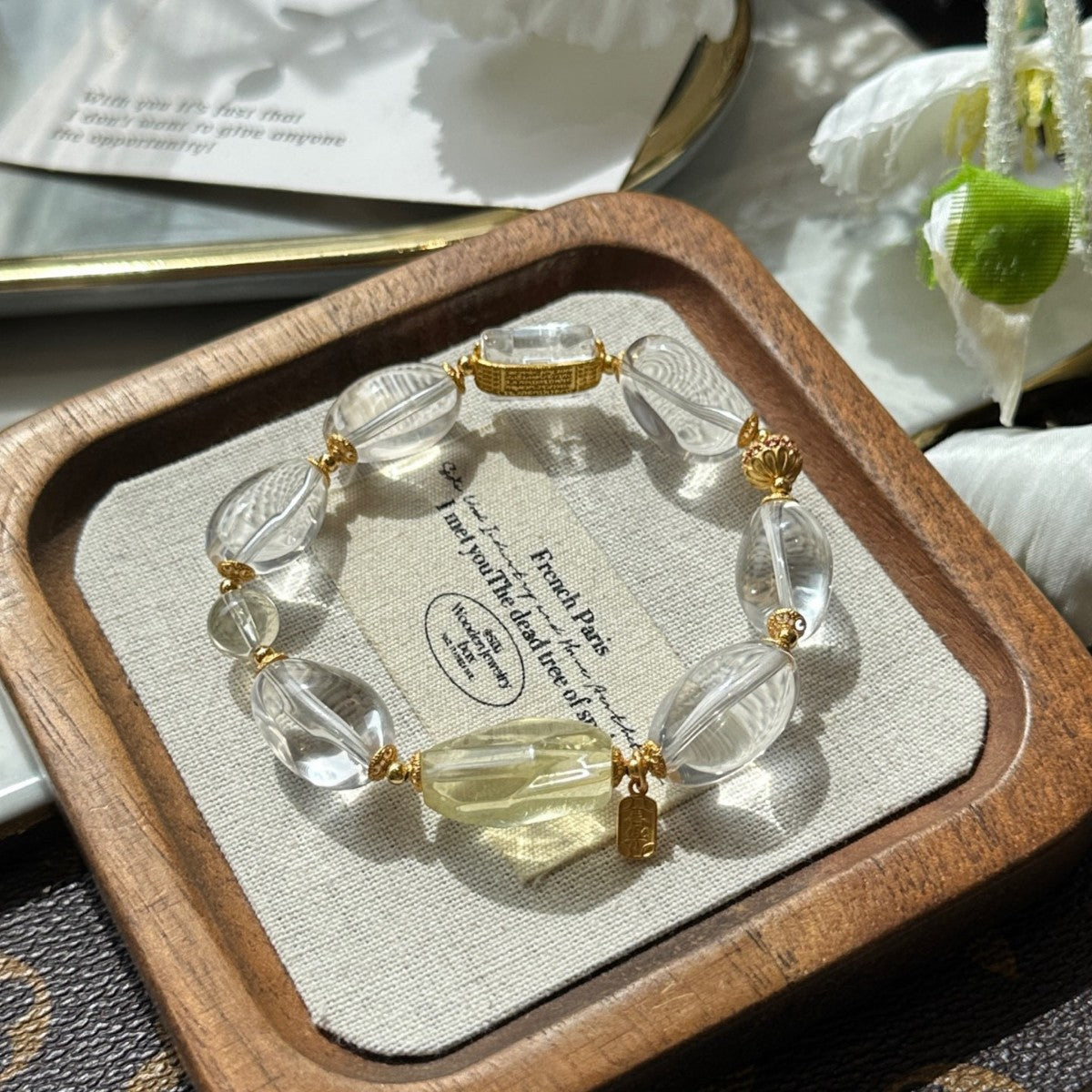Citrine & Clear Quartz Crystal Bracelet with Customizable · S066