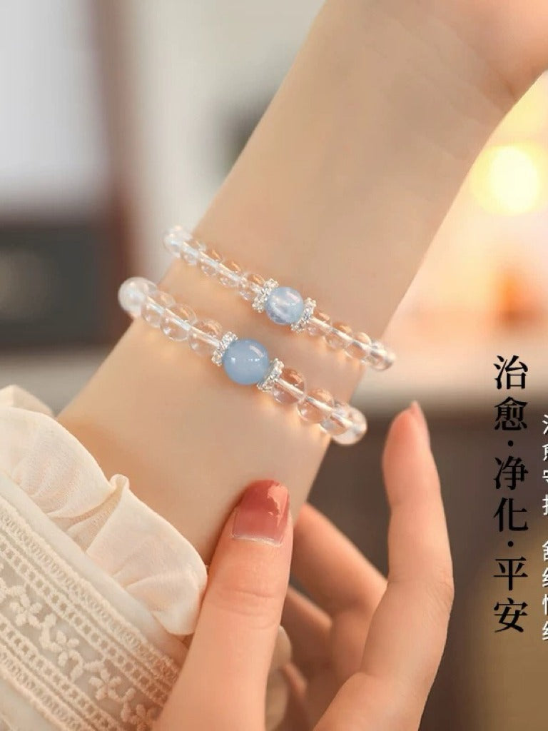 Aquamarine & Clear Quartz Single Crystal Bead