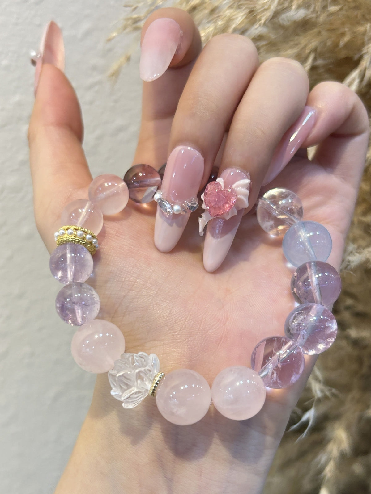 Amethyst & Rose Quartz Crystal Bracelet