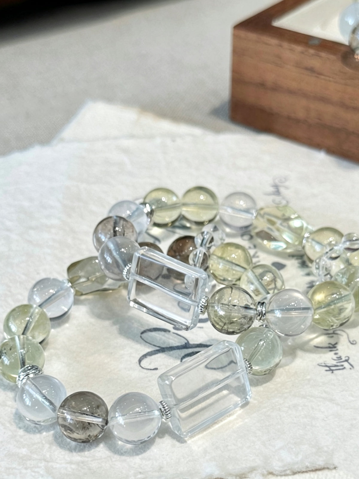 White Phantom Quartz & Clear Quartz Crystal Bracelet