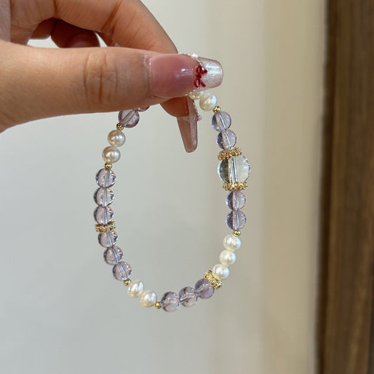 Amethyst & Pearl Crystal Bracelet with Pearl Accents · DB002