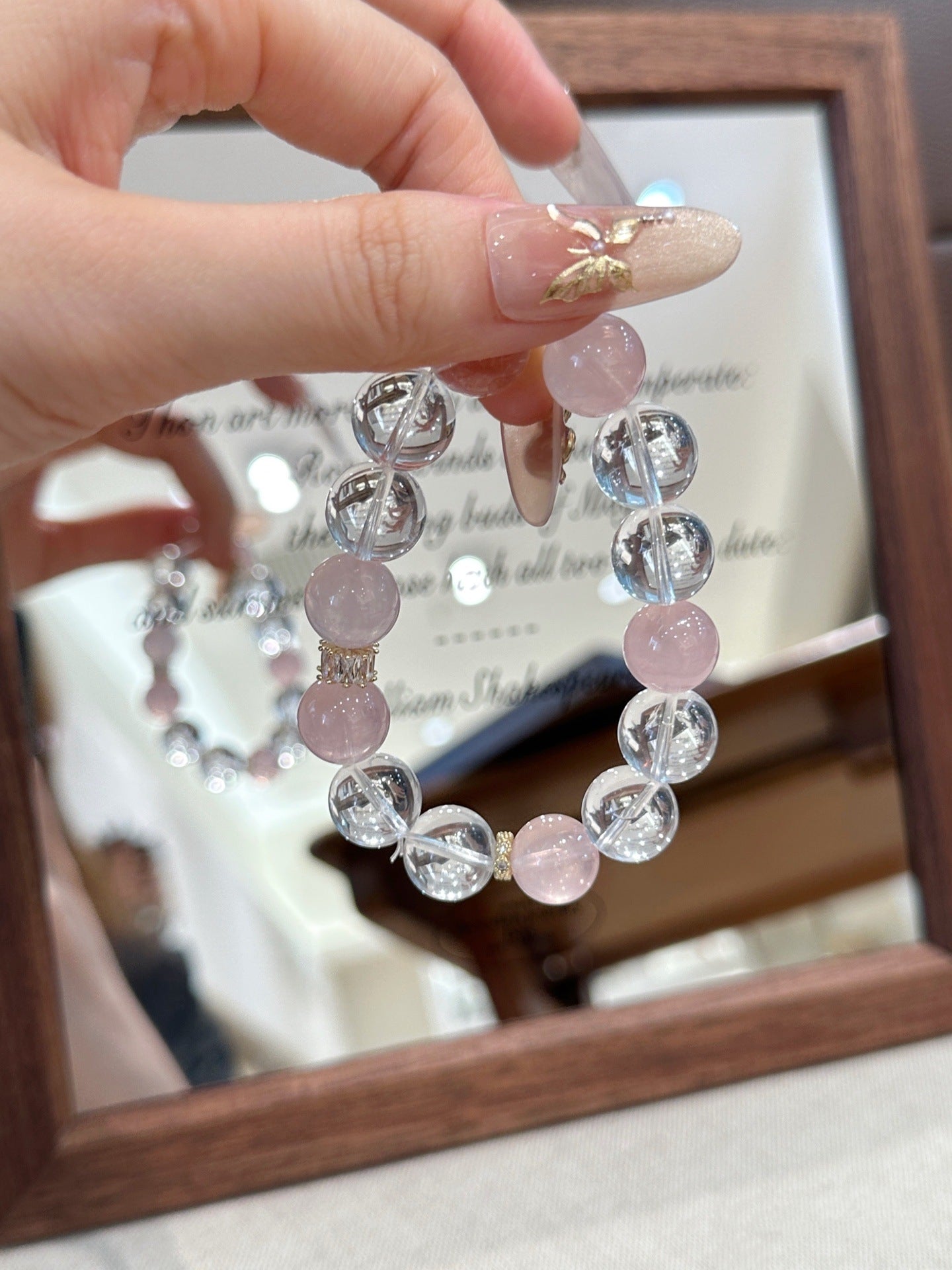 Natural pink quartz bracelet detail 3