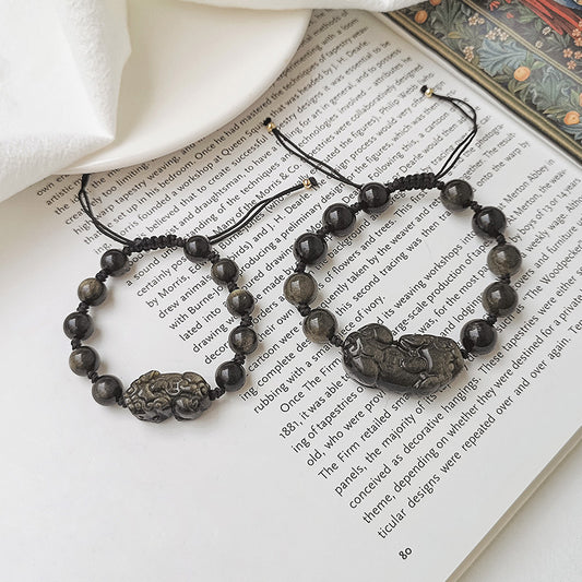 Black obsidian Pixiu couple bracelet detail 1