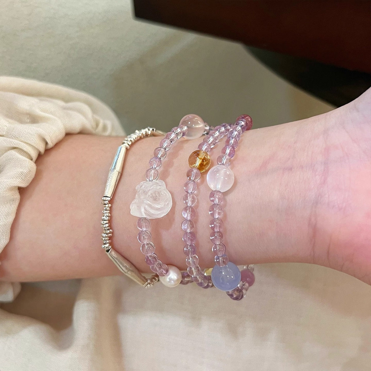 Amethyst Crystal Bracelet with Couple & Customizable
